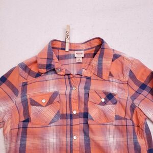 Mossimo Supply Co Casual Button Up Shirt Youth Girls Size Medium M Pink Blue